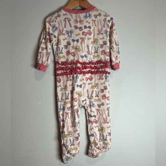 Milkberry One Piece Footies Sleeper Bows Ruffle Bamboo 6-9M Baby Girl - Picture 2 of 5
